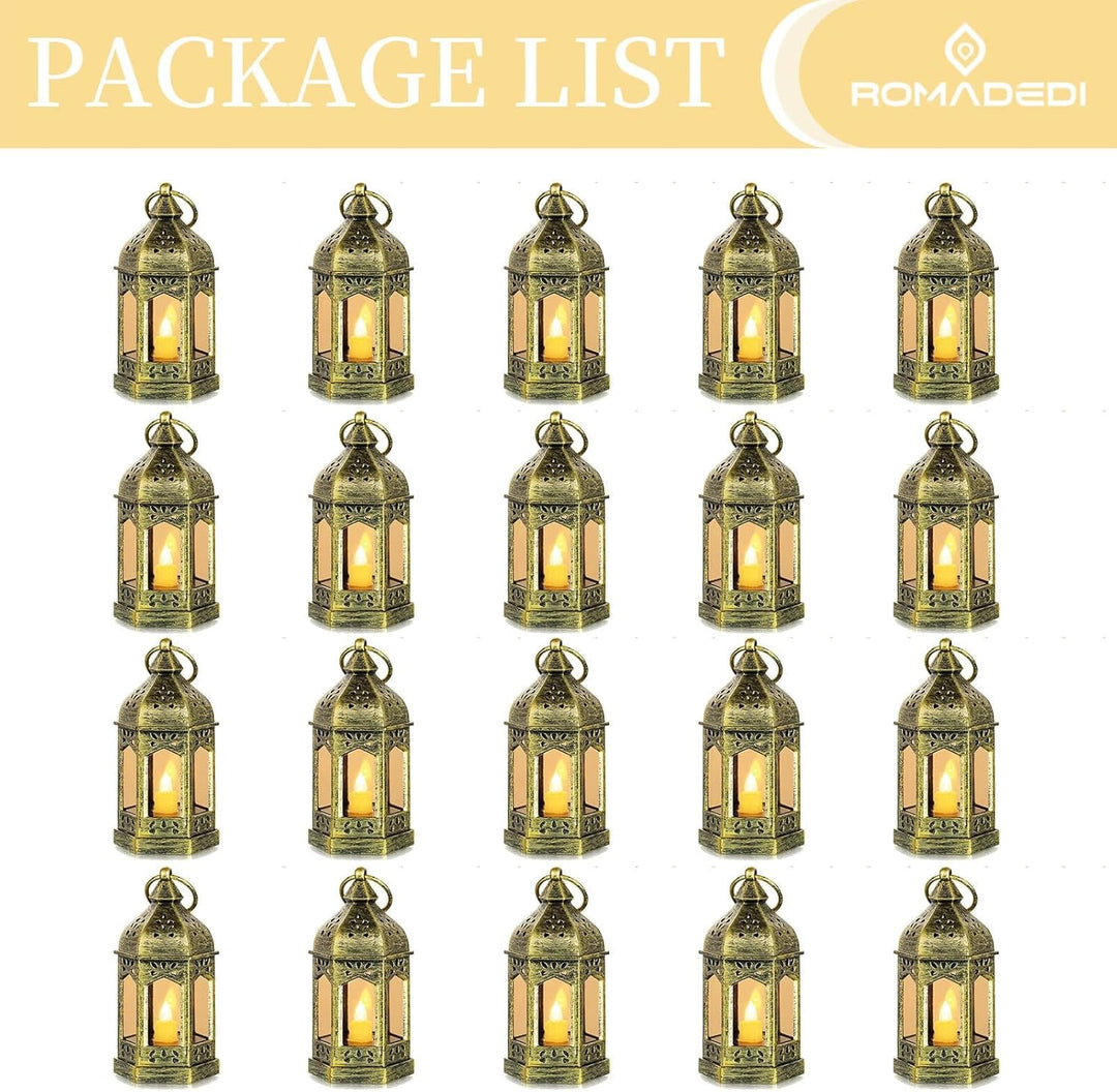 Romadedi Laterne Gold Hochzeit Tischdeko - 20er Set Mini Laterne zum Aufhängen, mit LED Kerzen für P
