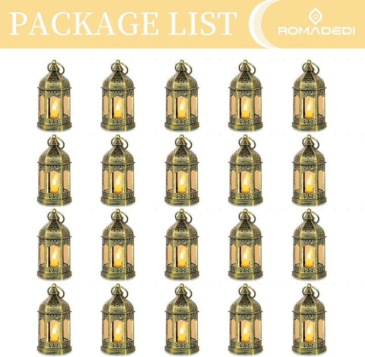 Romadedi Laterne Gold Hochzeit Tischdeko - 20er Set Mini Laterne zum Aufhängen, mit LED Kerzen für P