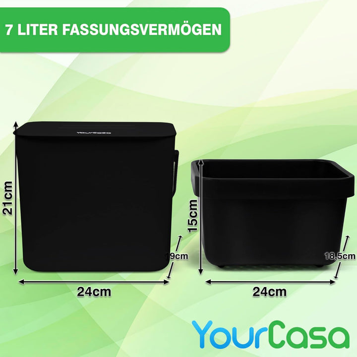 YourCasa Biomülleimer Küche 7L - Komposteimer zum Einhängen mit Sieb - Spülmaschinenfest - Biomüll B