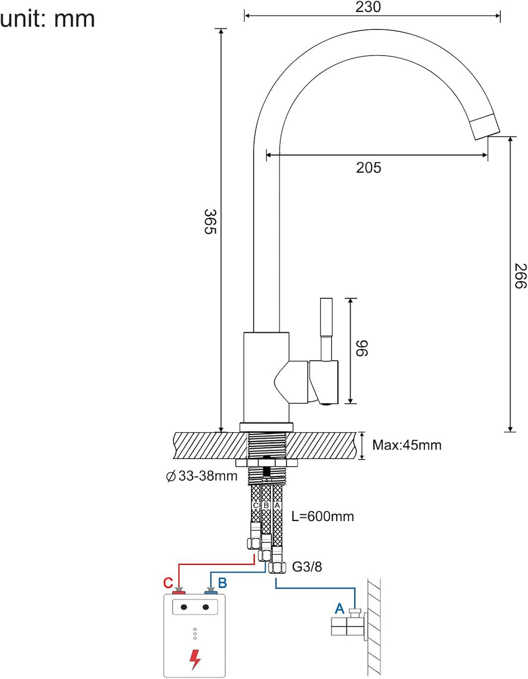 Niederdruckarmatur Küche 360° Drehbar Niederdruck Küchenarmatur aus SUS304 Edelstahl Küche Spültisch