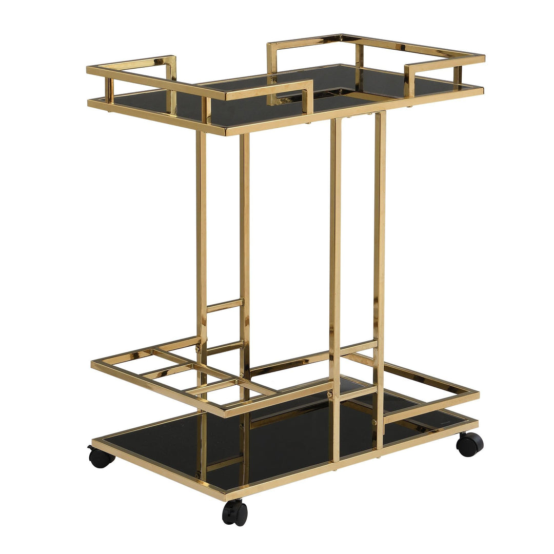 FineBuy Servierwagen Gold Metall mit Glas Ablagen auf Rollen 67,5x83,5x43 cm, Moderner Barwagen mit