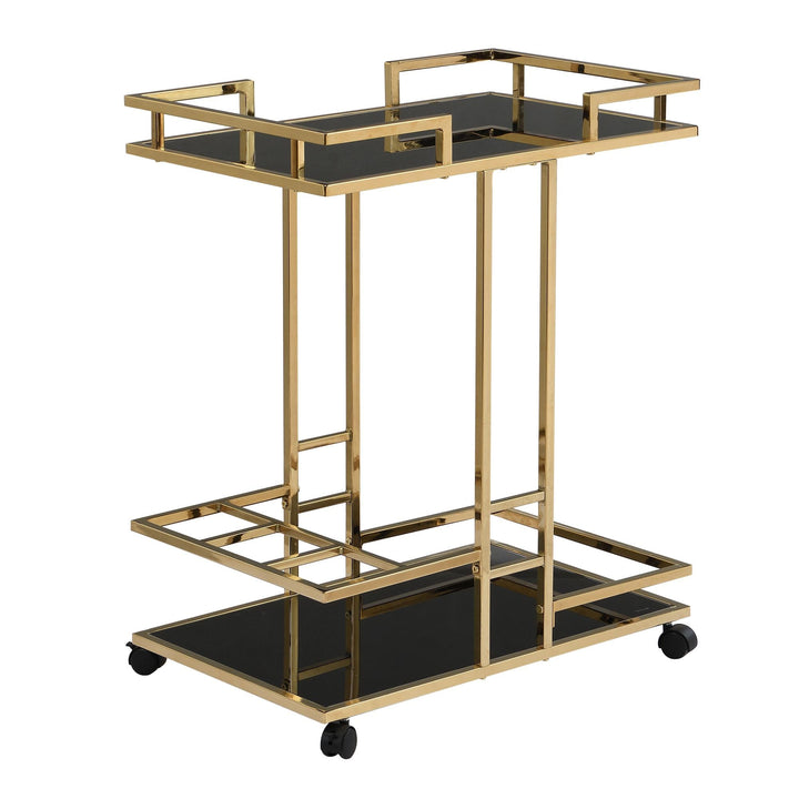 FineBuy Servierwagen Gold Metall mit Glas Ablagen auf Rollen 67,5x83,5x43 cm, Moderner Barwagen mit