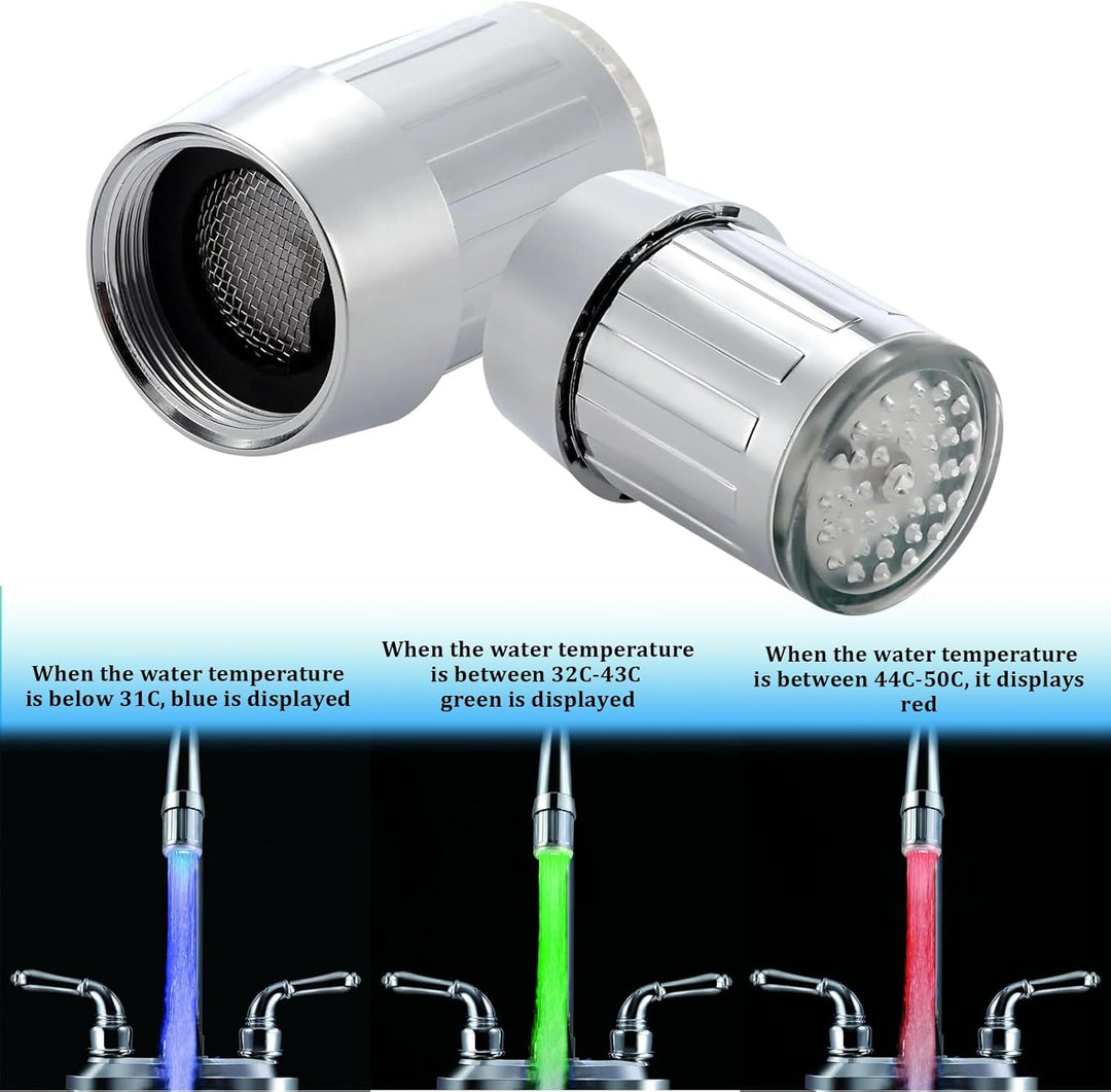 LED Wasserhahn,4 Stück LED Leuchtende Dreifarbige Wasserhahn,Licht Wasserstrahl Farbwechsel Wasserha