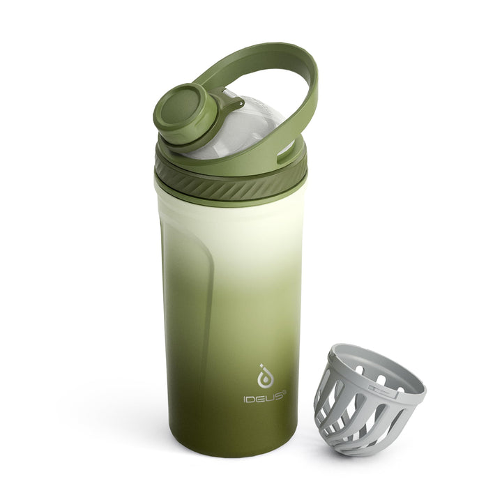 Ideus Shaker Protein Trinkflasche 700ml (24oz)，Doppelwandig Edelstahl Sportflasche mit Skalierlinien