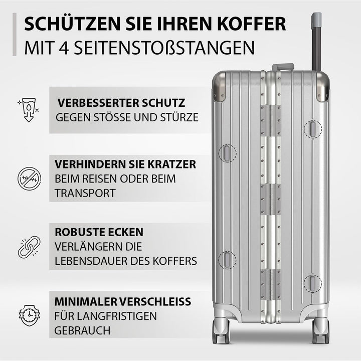 Voyagoux Koffer - 72L, Hartschalenkoffer mittelgross, TSA-Schloss, Aluminium, Reisekoffer mit Rollen