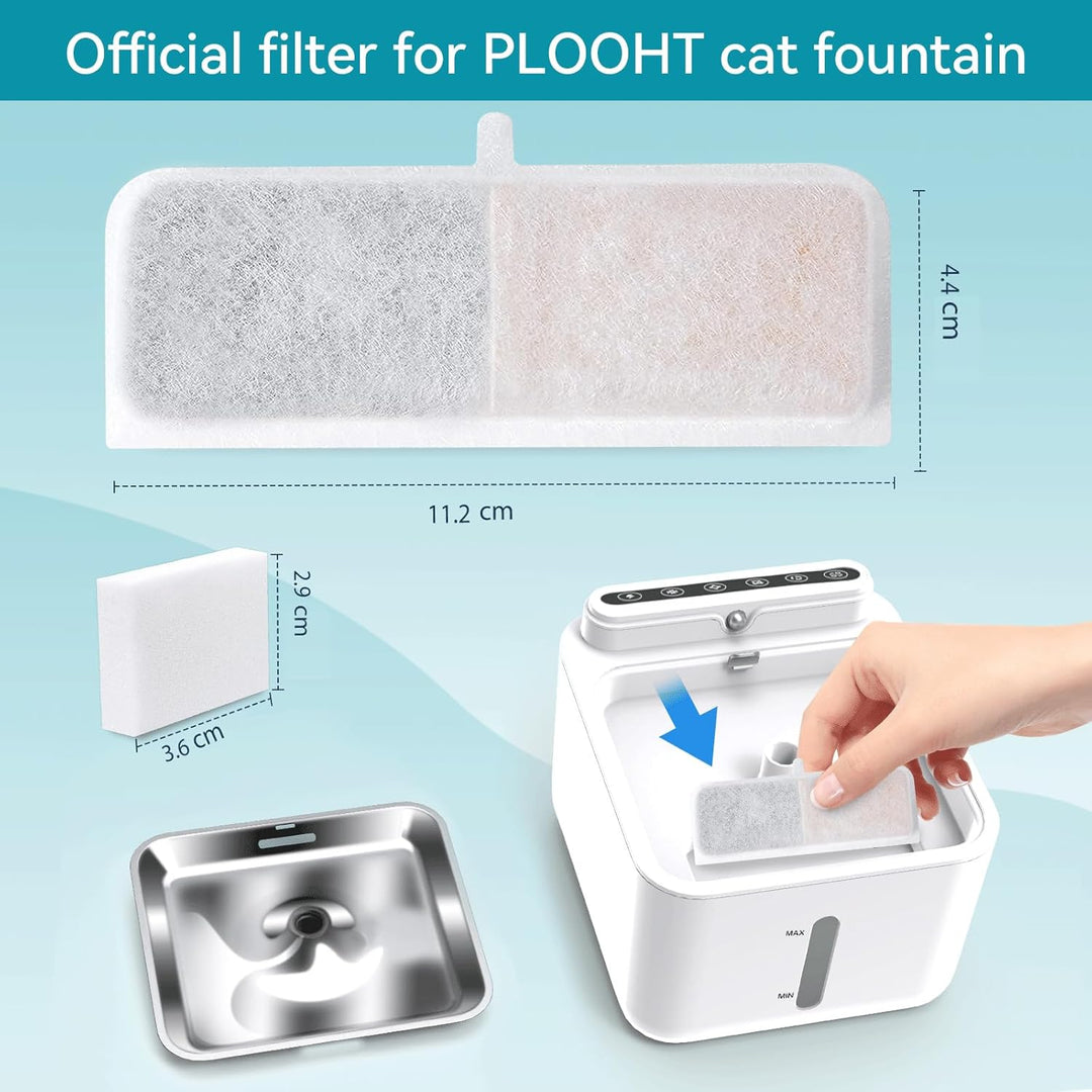 PLOOHT 10 Stück Katzenbrunnen Filter + 2 Stück Schwämme, Trinkbrunnen Filter für Katzenbrunnen mit B