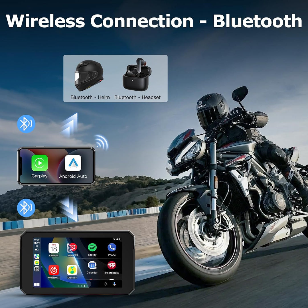 5 Zoll Motorrad Carplay Display, IP67 Ganzkörper Wasserdicht Motorrad navi Bluetooth GPS Siri/GOO-gl