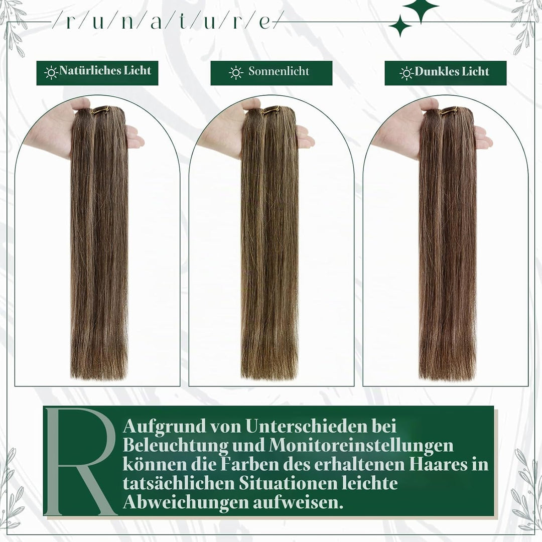 RUNATURE Echthaar Extensions Clip in Dunkelbraun mit Dunkelblond Echthaar Clip in Extensions Braun C