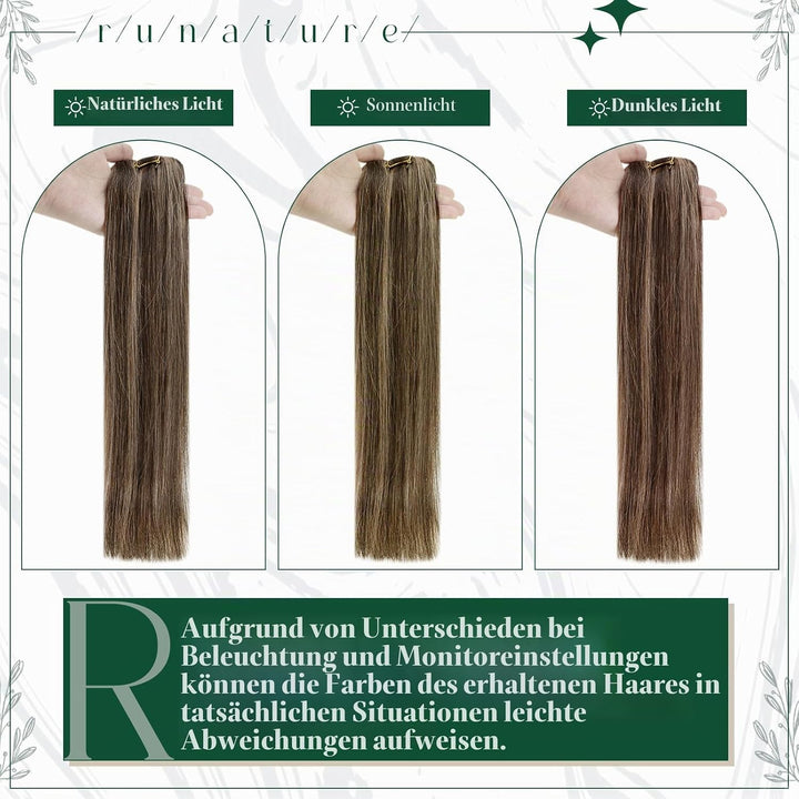 RUNATURE Echthaar Extensions Clip in Dunkelbraun mit Dunkelblond Echthaar Clip in Extensions Braun C