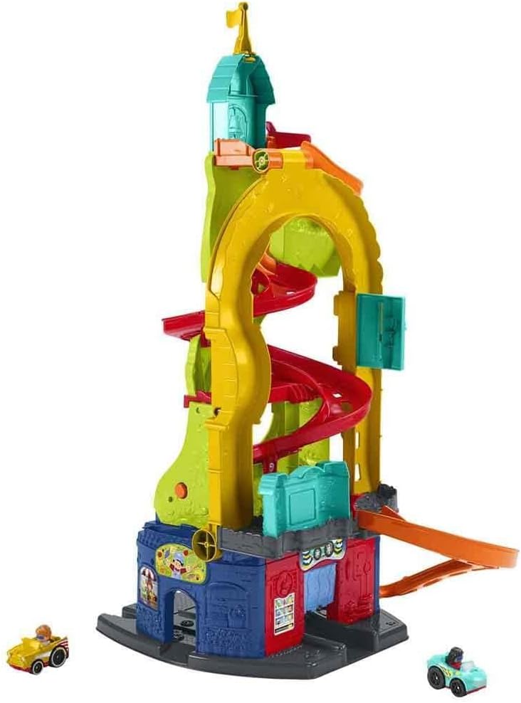 Fisher-Price HBD77 - Little People Sitz & Steh Hochhausrennbahn – 2-in-1-Spielset und Fahrzeug, Auto