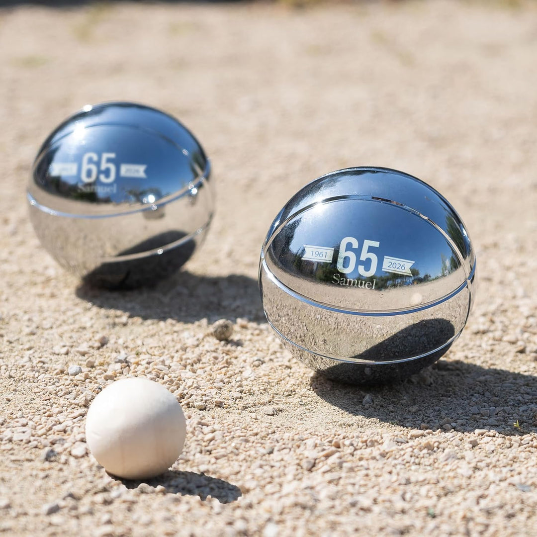 Wanapix|Pétanque-Kugeln | Geschenk| 3 Kugeln+Tasche |Namen Text Personalisieren Metall Flagge, Metal