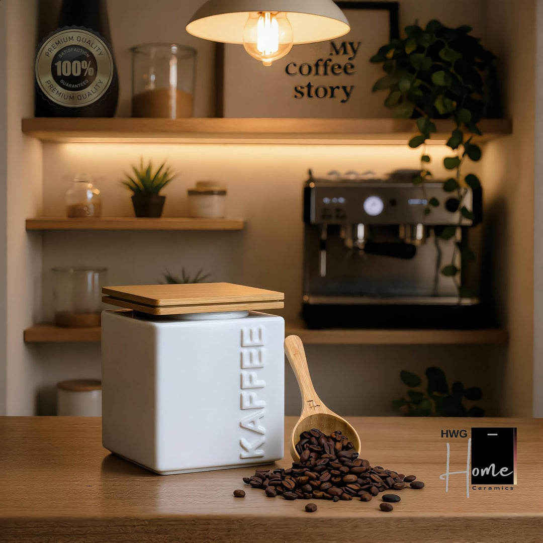 HWG-Home® - Design Kaffeedose luftdicht 500g - für frisches Aroma - Weiss - Kaffeebehälter aus Keram