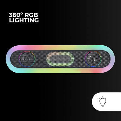 MARSGAMING MSB-ORB, Tragbarer Lautsprecher + Soundbar 20W, Orbilight RGB 360° Beleuchtung, Soundbar