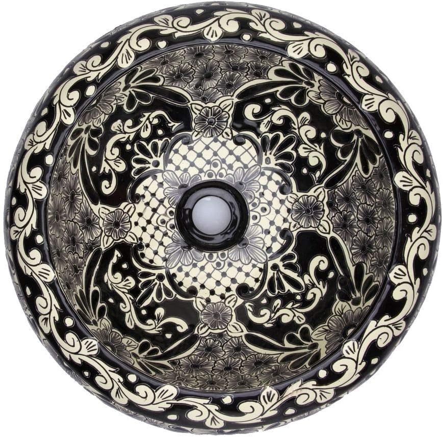 Cerames Serena - Mexikanische Rund Aufsatzwaschbecken schwarz | 40 cm Keramik Talavera klein Waschbe