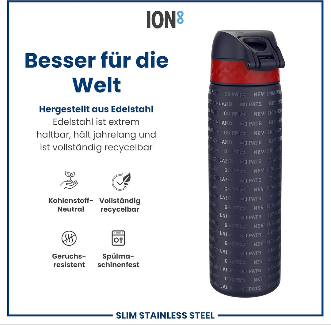 ion8 NFL Edelstahl-Trinkflasche, Auslaufsicher, Einhandöffnung, Sichere Verriegelung, Spülmaschinenf