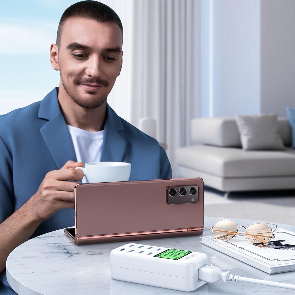 USB Ladestation, 60W/12A 8-Port USB Desktop Ladegerät, LCD Display für mehrere Geräte Aufladen, Wand