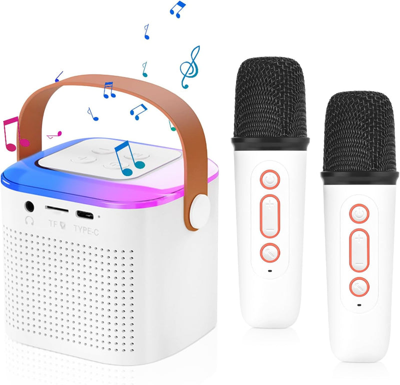 Tragbarer Mini Bluetooth Karaoke Lautsprecher Karaoke Maschine mit 2 Drahtlosen Mikrofonen & Stimme