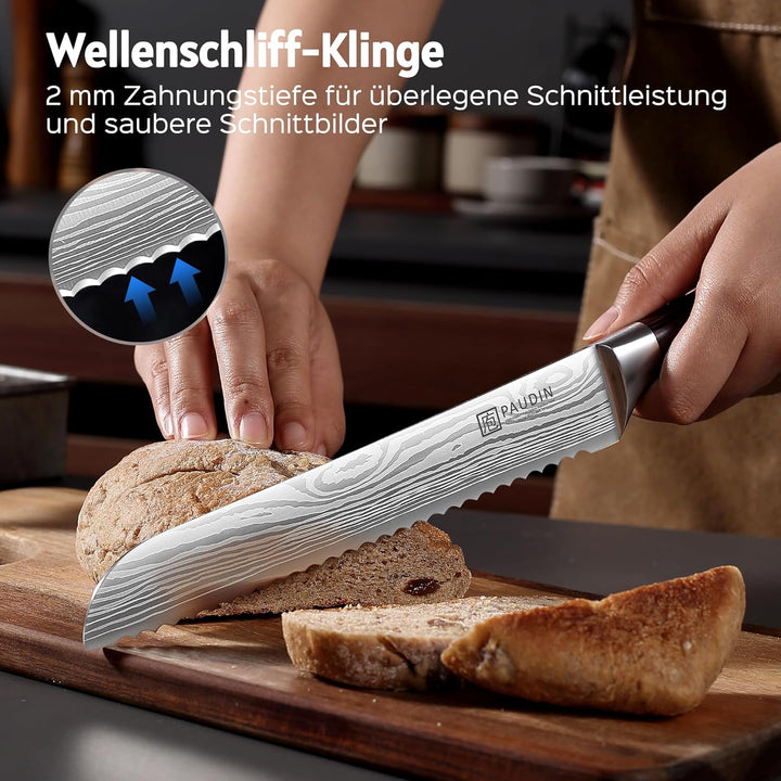 PAUDIN Profi 20cm Brotmesser mit Wellenschliff aus Hochwertigem Rostfreier Edelstahl, Extra Scharfe