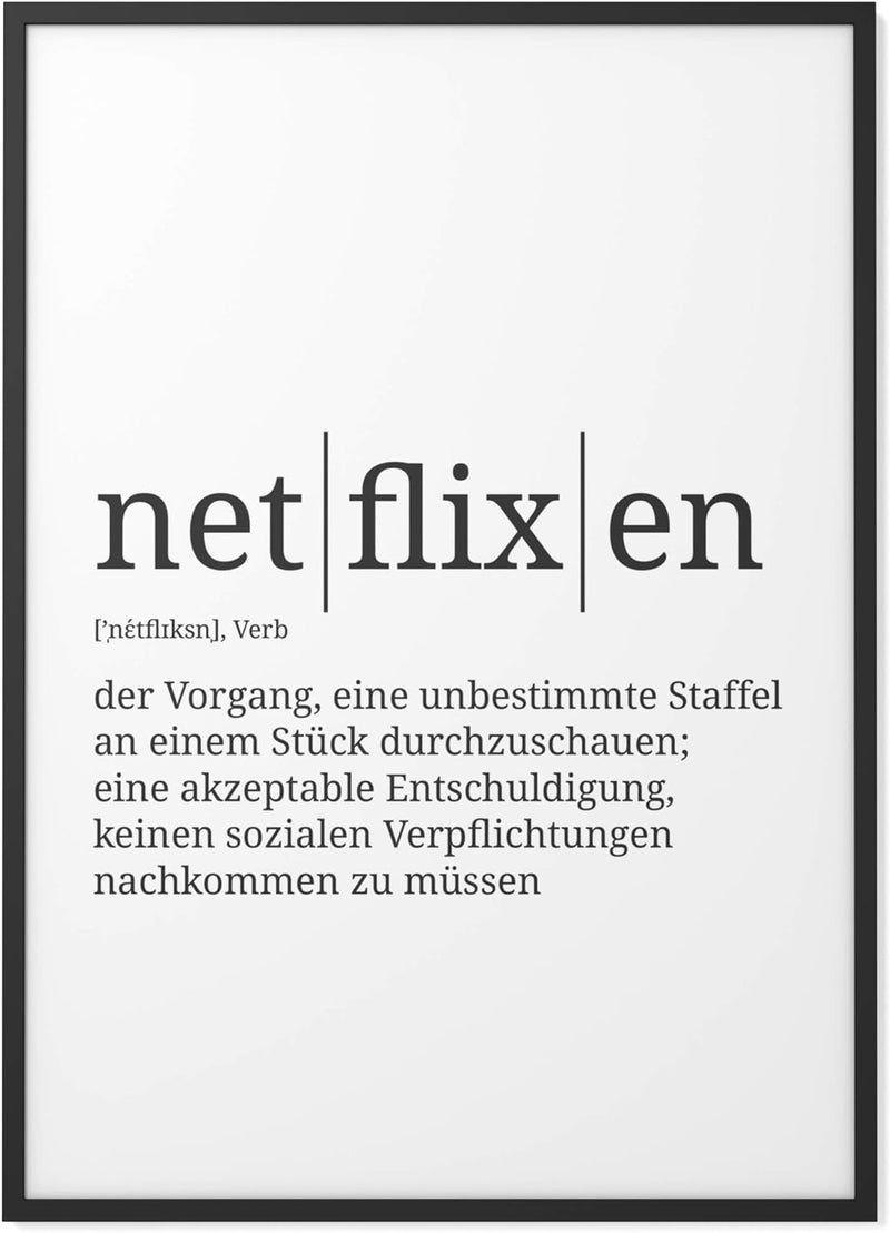 Papierschmiede® Definition: netflixen, DIN A1 (59x84 cm), XXL Poster für Wohnzimmer, Schlafzimmer, K