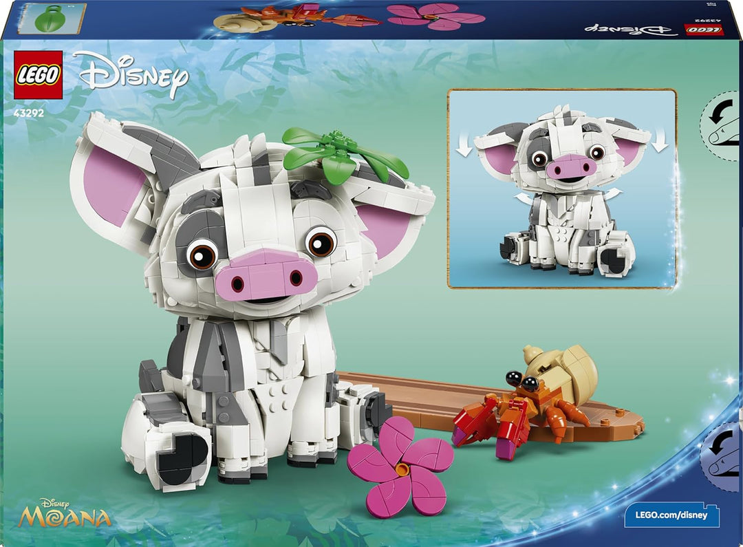 LEGO | Disney Vaiana Pua - Spielzeug Schwein mit Blume, Krabbe und Flossständer als Zimmerdeko - Geb