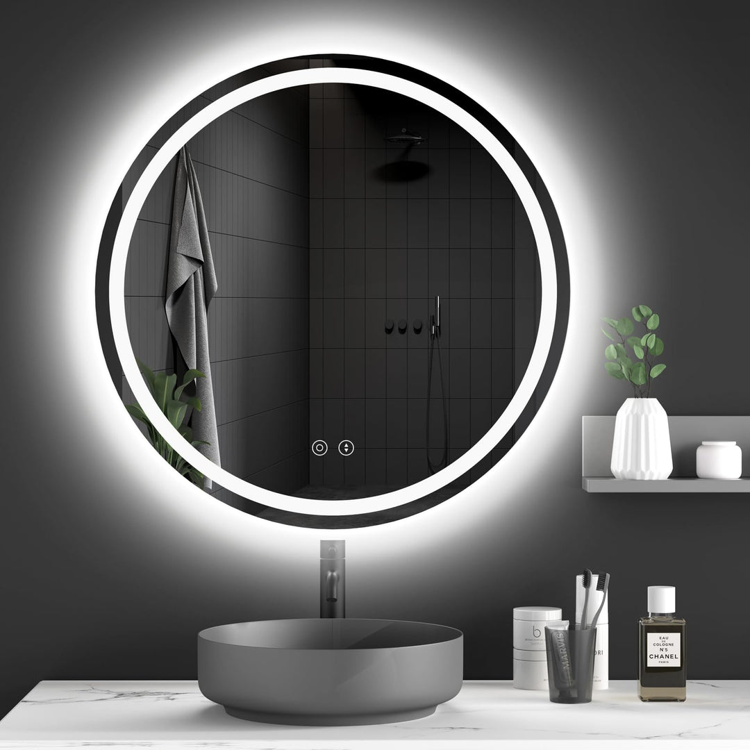 Badspiegel Rund mit Beleuchtung Dripex Led Spiegel mit Touch-Schalter, Dimmbar, 3 Lichtfarbe Einstel