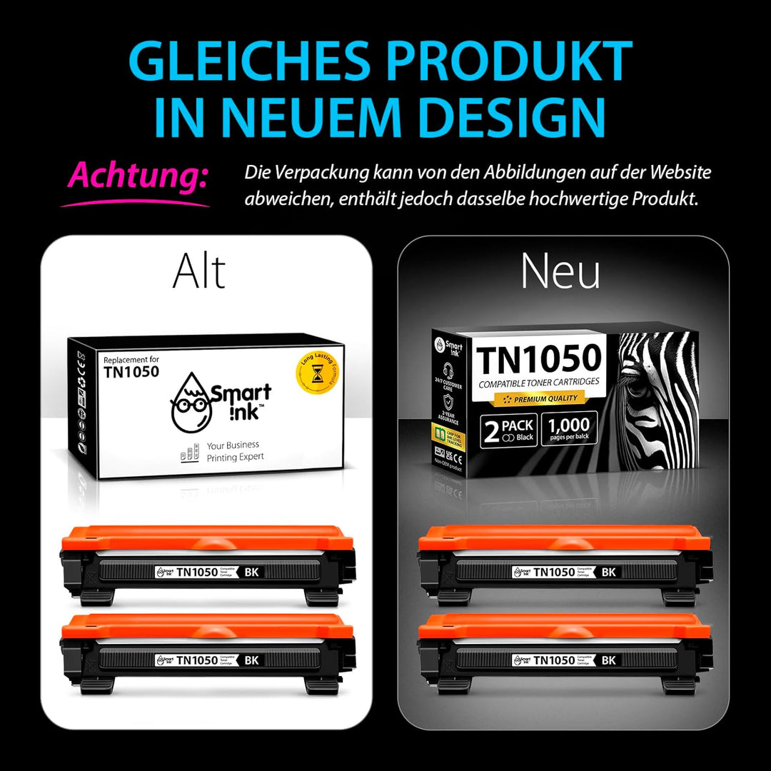 Smart Ink kompatible Tonerkartusche als Ersatz für Brother TN1050 TN-1050 TN 1050 (2 Schwarz Multipa