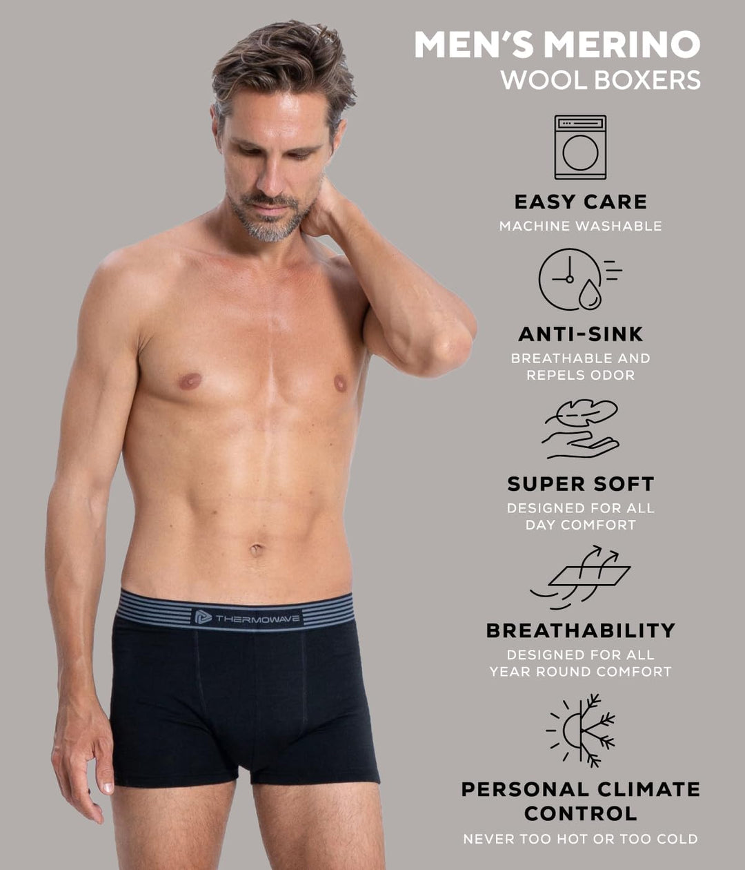 Thermowave Merino Life Unterwäsche Männer - Merino Wolle Boxershorts - Anti Geruch Sport Unterwäsche