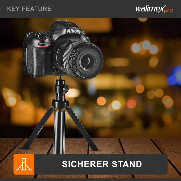 Walimex pro Easy 38 Tischstativ und Kamerastativ, höhenverstellbares Tripod Stativ 4-38 cm für Kamer