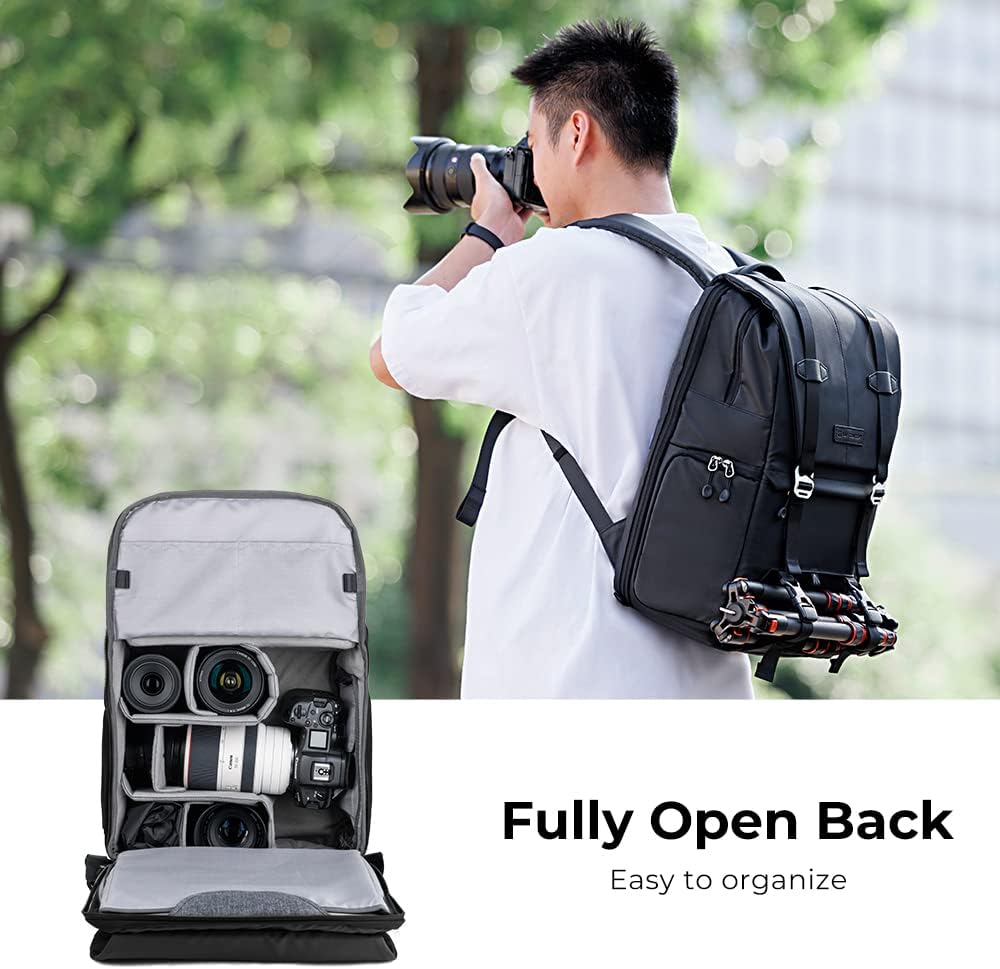 K&F CONCEPT Kamerarucksäcke 20L, Grosse Camera Backpack 15,6 Zoll Laptopfach, Spritzwassergeschutzt