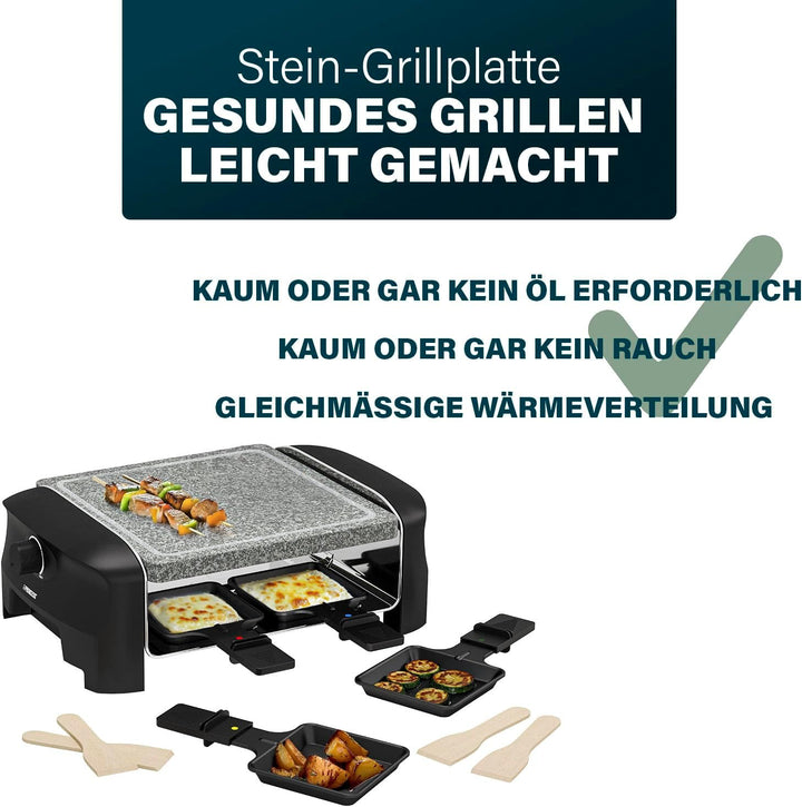 Princess Raclette Grill für bis zu 4 Personen - mit Steingrill und regelbarer Heizstufen, 600 Watt,