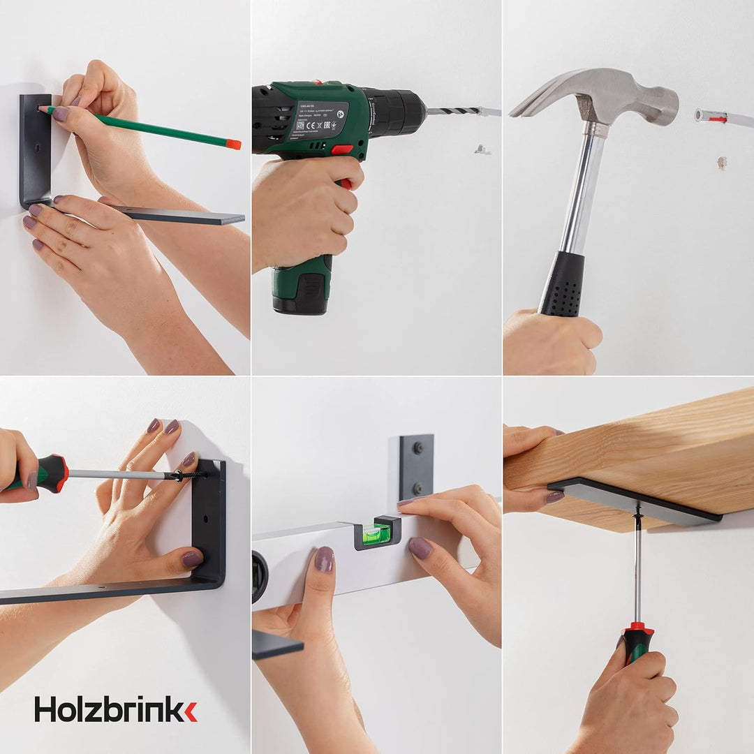 HOLZBRINK Regalträger Metall Regalhalter für Wandregal, Regalwinkel, weiss 150x100x40 mm, 8 Stück, H