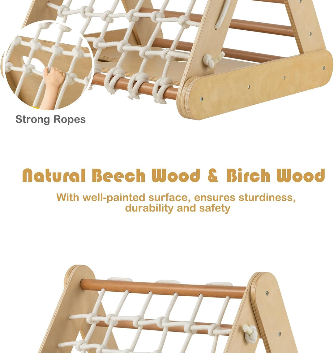 HOMASIS 4 in 1 Klettergerüste mit Rutsche, Kletterdreiecke für Kinder, Spielplatz aus Holz, Montesso