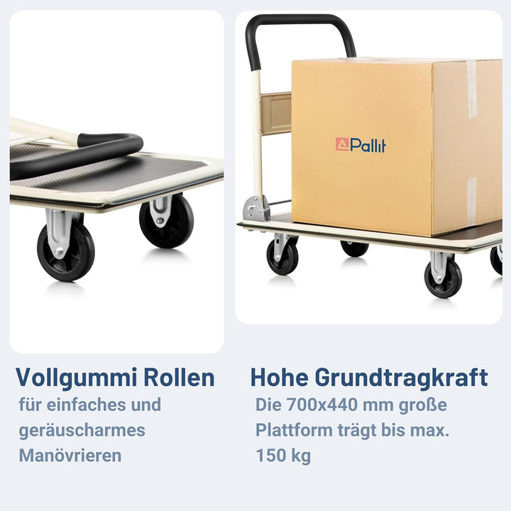 Pallit Carry Transportwagen klappbar 150kg Rollwagen mit Anti-Rutsch-Beschichtung Lenkbarer Plattfor