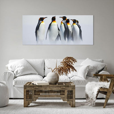 Wandbilder Dekoration Wohnzimmer Pinguine Winter Schnee Spaziergang Bilder auf Leinwand 120x50cm Lei