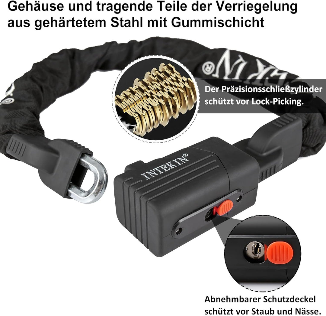 INTEKIN Motorradschloss Hohe Sicherheit, 120cm lang 10mm stark Stahl Kettenschloss, schwer Fahrradsc