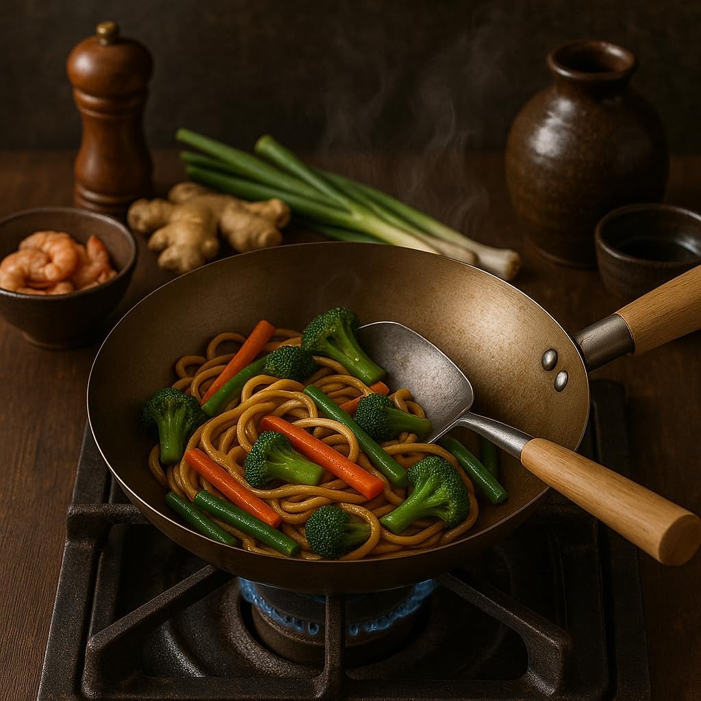 Grill-Wok Einsatz 30cm – Aus robustem Stahl | Für Gemüse, Fisch & Fleisch | WOK für perfekte Hitzezi