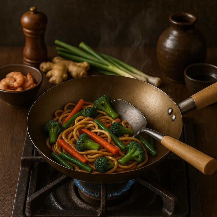 Grill-Wok Einsatz 30cm – Aus robustem Stahl | Für Gemüse, Fisch & Fleisch | WOK für perfekte Hitzezi