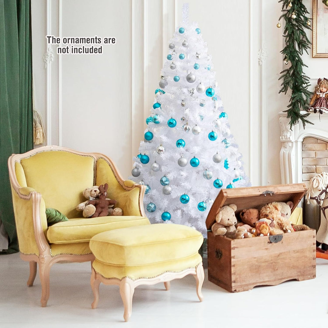 DREAMADE 150/180/210/240cm Weihnachtsbaum Weiss, Künstlicher Tannenbaum mit Metallständer, Christbau