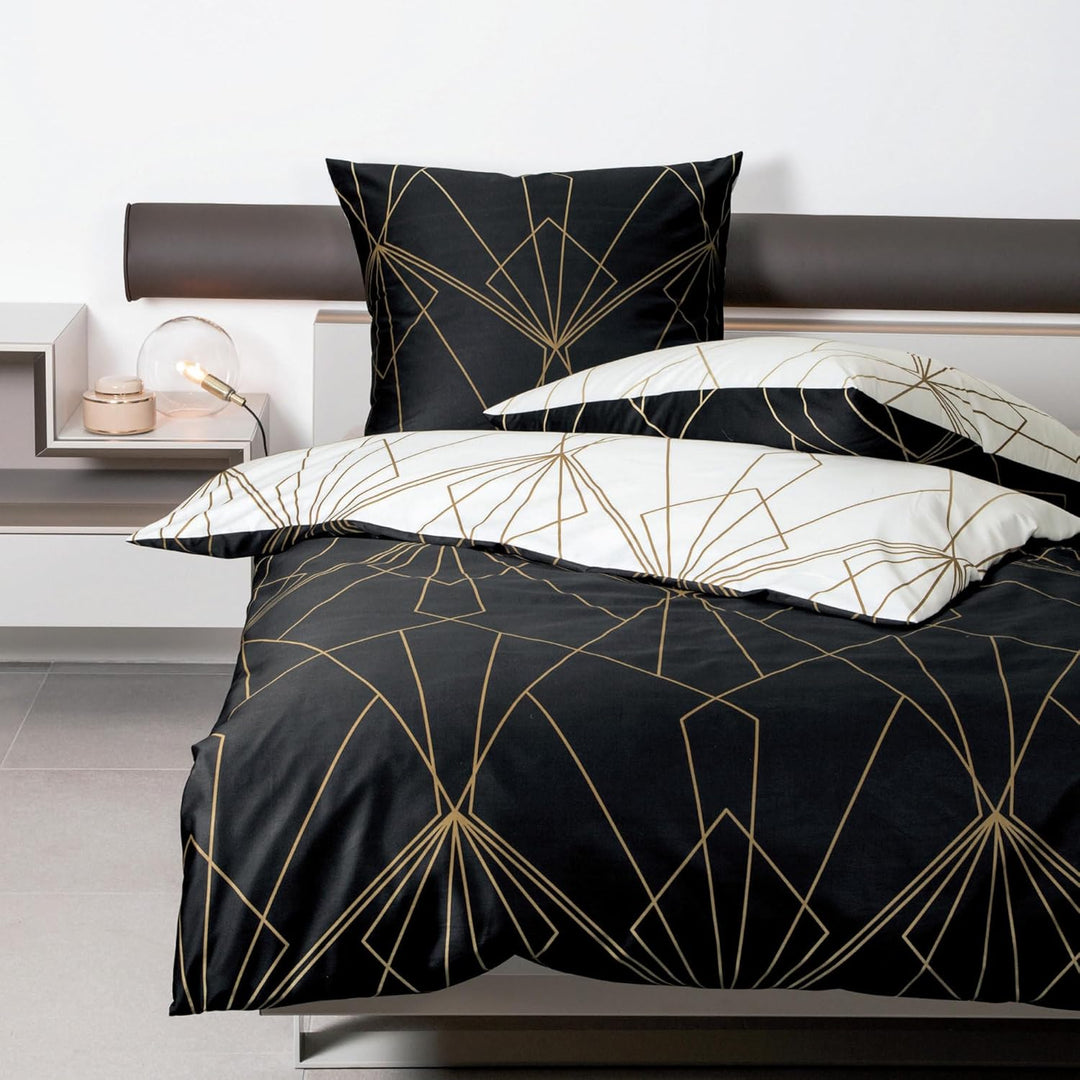 Janine Mako-Satin-Bettwäsche J.D. 155x220 cm + 80x80 cm bronzebraun-schwarz, 155x220 cm