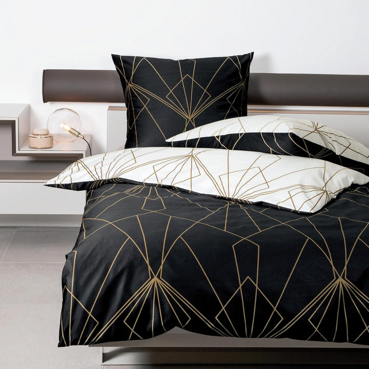 Janine Mako-Satin-Bettwäsche J.D. 155x220 cm + 80x80 cm bronzebraun-schwarz, 155x220 cm