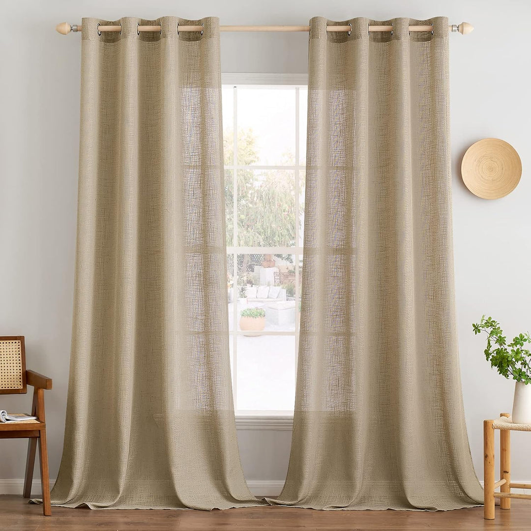 MIULEE Gardinen Vorhänge mit ösen Voile Vorhang Modern Leinenoptik Halbtransparent für Wohnzimmer Kü