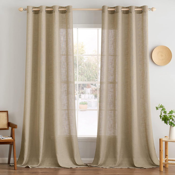MIULEE Gardinen Vorhänge mit ösen Voile Vorhang kurz Modern Leinenoptik Halbtransparent Ösenvorhang