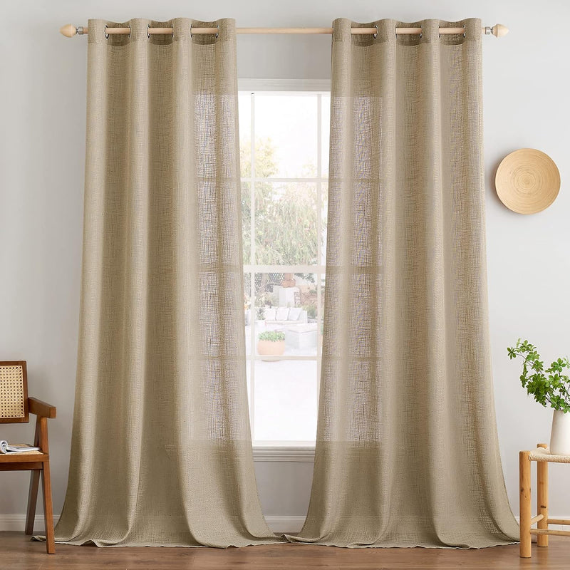 MIULEE Gardinen Vorhänge mit ösen Voile Vorhang Modern Leinenoptik Halbtransparent für Wohnzimmer Kü