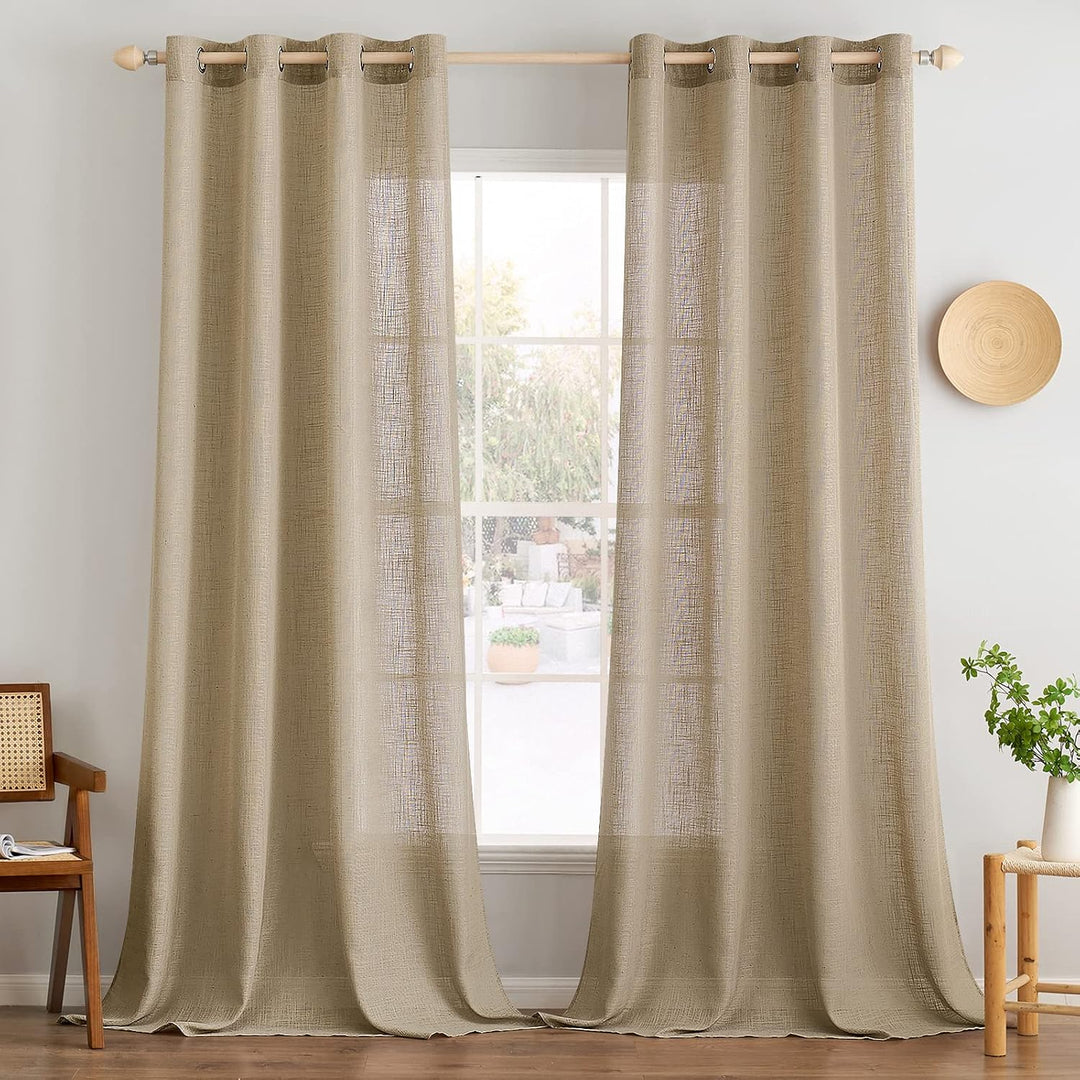 MIULEE Gardinen Vorhänge mit ösen Voile Vorhang kurz Modern Leinenoptik Halbtransparent Ösenvorhang