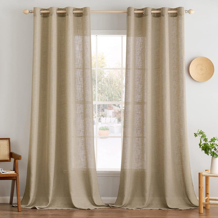 MIULEE Gardinen Vorhänge mit ösen Voile Vorhang kurz Modern Leinenoptik Halbtransparent Ösenvorhang