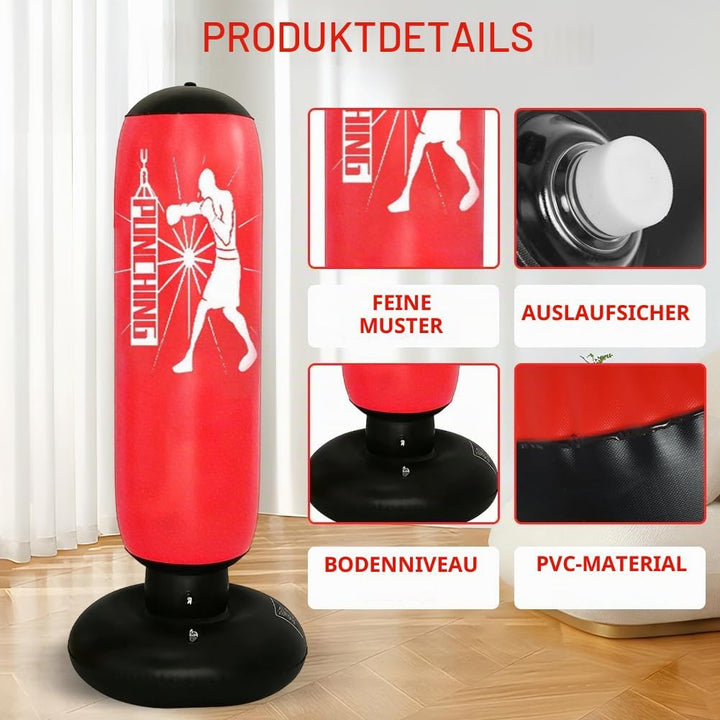 Freistehender Boxsack für Kinder, 160cm Aufblasbarer Standboxsack mit Luftpumpe, Boxsack Stehend für