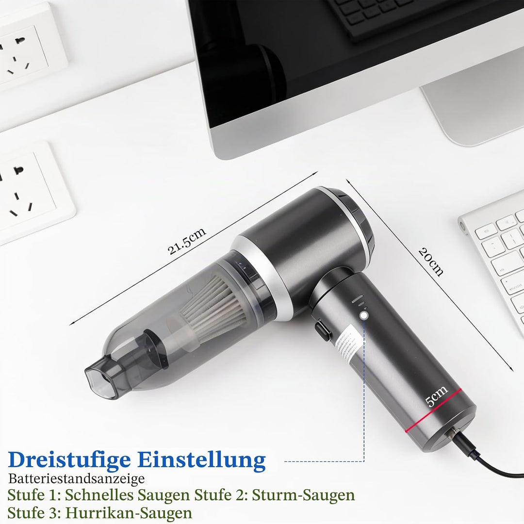 3-in-1 Handstaubsauger Akku, 16000PA Handstaubsauger Kabellos, 3-Gang Mini Staubsauger mit Bürstenlo