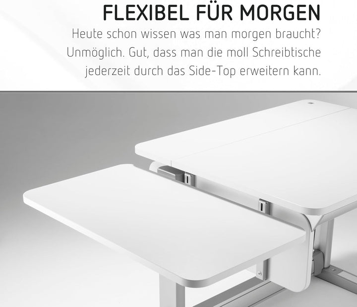 moll Sprinter Side Top, Tisch-Erweiterung in die Breite, seitliche Ablagemöglichkeit, Weiss, Holzwer