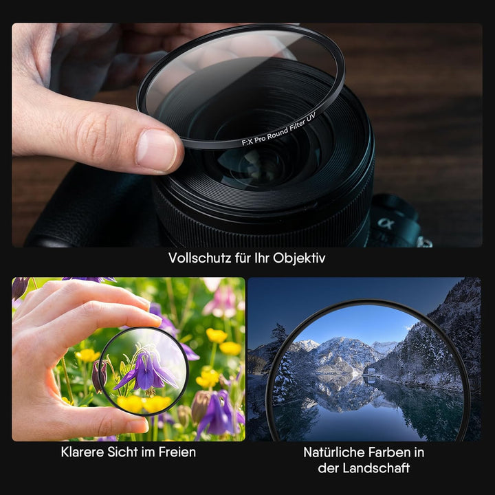 Rollei F:X Pro Rundfilter (82 mm, UV-Filter) Schraubfilter aus Gorilla®* Glas mit hoher Farbtreue un