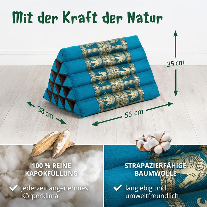 livasia Rückenstützkissen extrahoch mit Thaiseide - 38x55x35cm - Dreieckskissen für Garten/Balkon, K